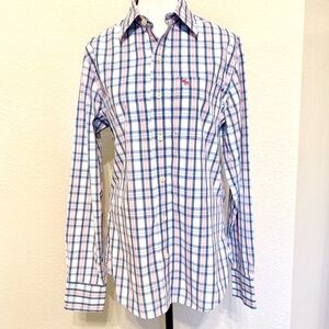 Abercrombie Men's Blue and Pink Plaid Shirt